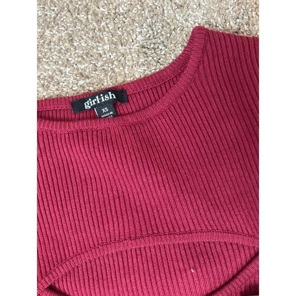 New Women's Cutout Long Sleeve Knitted Ribbed Pullover Sweater Jumper Top SZ XS - Picture 7 of 10